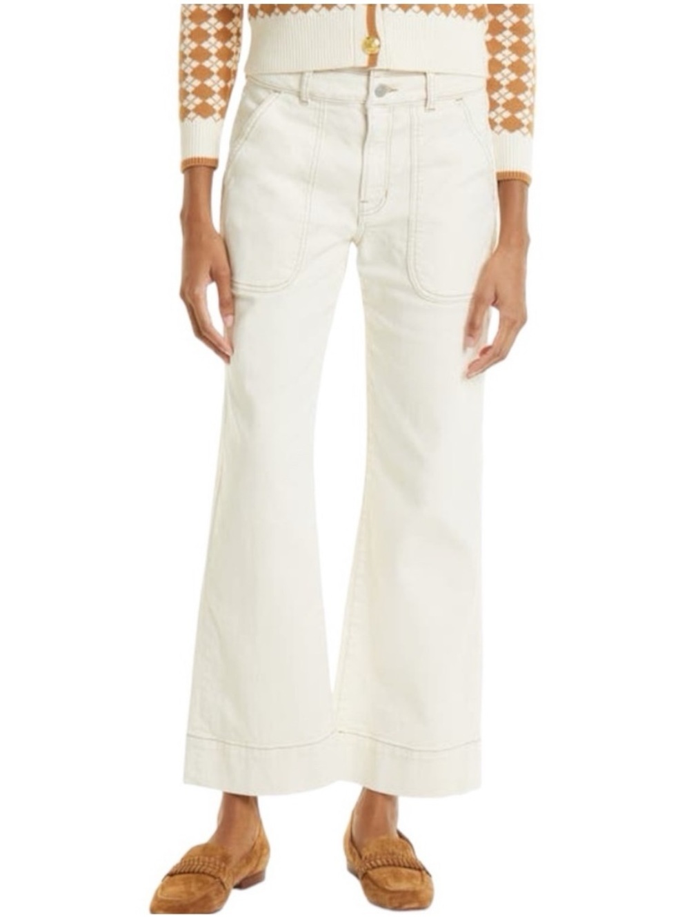 Veronica Beard “Hilde” High Waist Wide Leg Crop Jeans In Ecru Size 31 EUC!